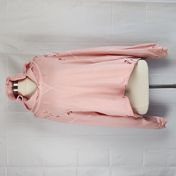 Lily & Lottie Oversized Drop Shoulder Blush Pink Destructed Pullover Hoodie L - Picture 8 of 10